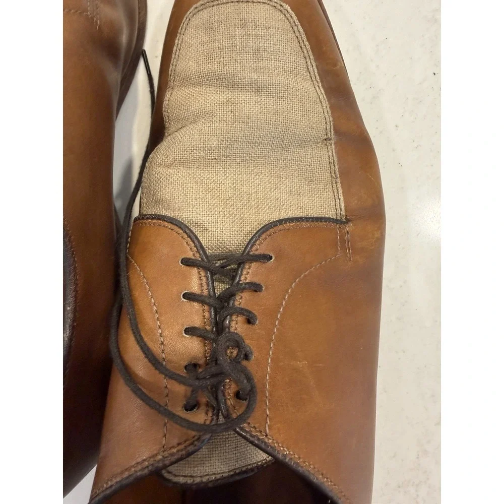 Allen Edmonds Ramsey Mens Brown Leather & Linen Oxford Dress Shoes Sz 11 D